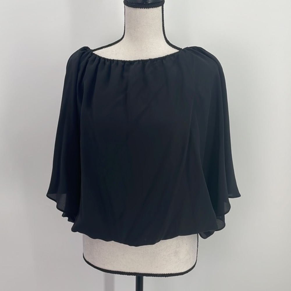UEC Marciano black silk cropped flowy blouse XS